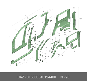 Подножка УАЗ-3163 правая (порог) (ОАО УАЗ) 316300540124400 UAZ UAZ