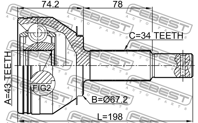 ШРУС НАРУЖНЫЙ ЗАДНИЙ 43X67.2X34 подходит для NISSAN PATROL Y62 2010.03- [EL] 021 0210Y62R FEBEST