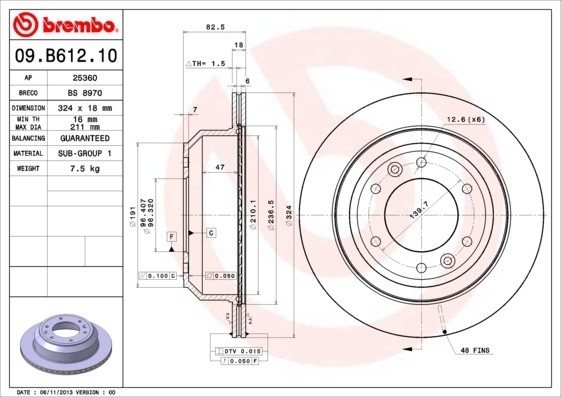 Диск тормозной 09.B612.10 09B61210 BREMBO