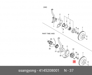 Шпилька SSANGYONG Actyon (06-),Kyron (05-),Rexton (02-) ступицы передней OE 4145208001 SSANG YONG