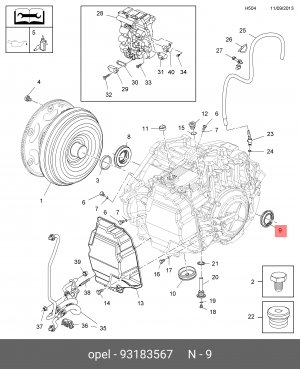 Сальник привода OPEL Vectra (02-09),Zafira (05-) АКПП левый OE 93183567 GENERAL MOTORS