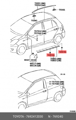 клипса крепления порога!\ Toyota Corolla E15 06-13 76924-12030 TOYOTA