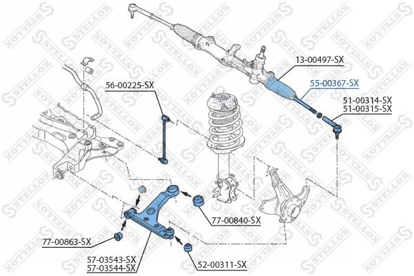 тяга рулевая! без пыл.\ Citroen Nemo, Peugeot Bipper 1.4HDi 08> 55-00367-SX STELLOX