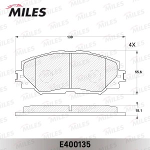 Колодки тормозные передние (без датчика) (Смесь Low-Metallic) TOYOTA AURIS 1.4-1 E400135 MILES