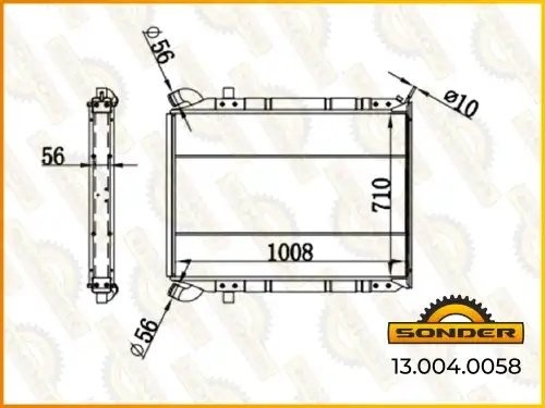 Радиатор охлаждения 715*1030*52 без боковых креплений Scania 112 Н/280(305) (81- 130040058 SONDER