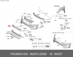 Решетка радиатора KIA K5 (20-) OE 86351L2000 HYUNDAI KIA