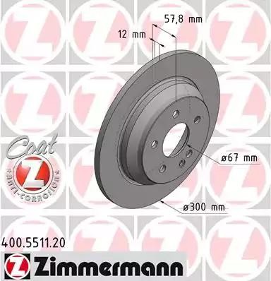 диск тормозной !задн. 300x12/58-5x112 \ MB 3.0/3.2/2.2CDi 03> 400.5511.20 ZIMMERMANN