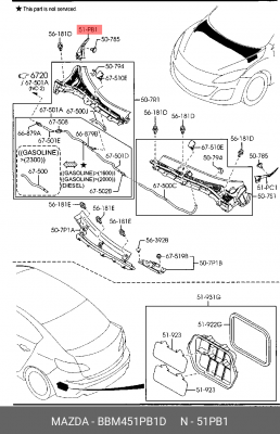 Молдинг MAZDA 3 (08-) крыла переднего правого OE BBM451PB1D MAZDA
