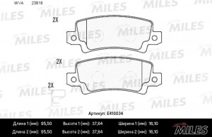Колодки тормозные задние с датчиком (Смесь Low-Metallic) TOYOTA COROLLA (E12) 02 E410034 MILES