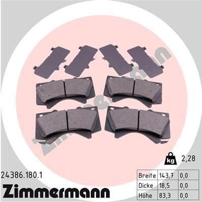 колодки дисковые !перед. 144x83x18 \ Toyota Land Cruiser 4.7 V8/4.5D V8 08> 24386.180.1 ZIMMERMANN