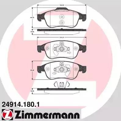 колодки дисковые !перед. 155x65x18 \ Renault Megane Sedan/Coupe 08> 249141801 ZIMMERMANN