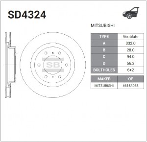 Диск тормозной передний MITSUBISHI PAJERO IV SD4324 SD4324 SANGSIN