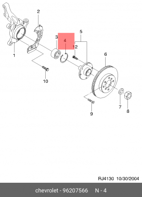 Кольцо стопорное CHEVROLET Lacetti (03-) подшипника ступицы передней OE 96207566 GENERAL MOTORS