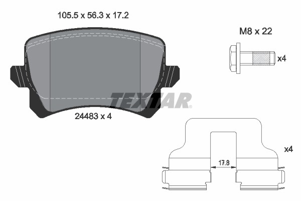 Колодки тормозные VW AUDI SEAT SKODA задние (4шт.) TEXTAR 2448301 TEXTAR