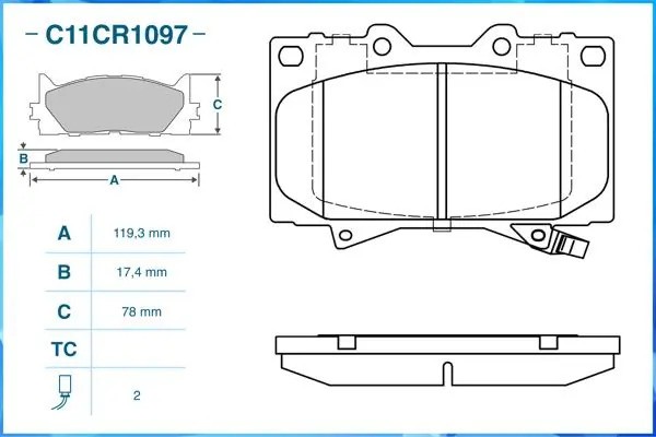 Тормозные колодки передние Low Metallic C11CR1097 C11CR1097 CWORKS