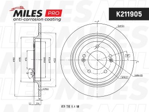 Диск тормозной (серия PRO с антикоррозионным покрытием) KIA SPORTAGE/HYUNDAI TUC K211905 MILES
