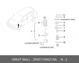 Амортизатор HAVAL H6 передний левый OE 2905110XKZ16A GREAT WALL
