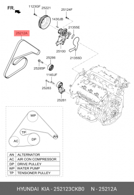 Ремень приводной поликлиновой 6DPK2056 HYUNDAI Genesis (14-) (3.0/3.8) OE 252123CKB0 HYUNDAI KIA