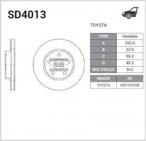 Диск тормозной передний TOYOTA PRIUS 1.5 03-09 SD4013 SD4013 SANGSIN