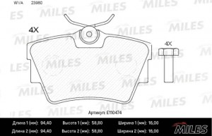СНЯТ С ПР-ВА Колодки тормозные задние (Смесь Semi-Metallic) NISSAN PRIMASTAR 01- E110474 MILES