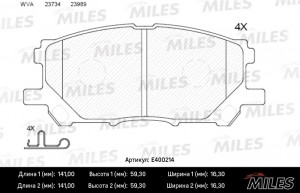 Колодки тормозные передние (без датчика) (Смесь Low-Metallic) (LEXUS RX300/RX330 E400214 MILES