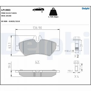Колодки тормозные MERCEDES Sprinter (06-) VW Crafter 30-50 (06-) задние (4шт.) D LP1983 DELPHI