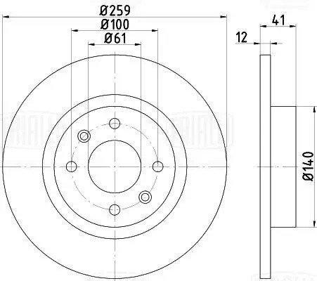 Диск тормозной передний d=259 (перфорированный, слотированный, окрашенный) с ABS DF 001S TRIALLI