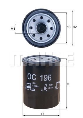 Фильтр масляный MITSUBISHI Lancer 10 (09-) (1.8) MAHLE OC196 MAHLE KNECHT