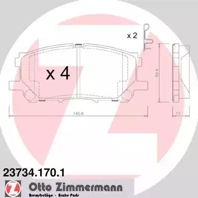 колодки дисковые !перед. 141x59x17 \ Lexus RX300 all 03> 23734.170.1 ZIMMERMANN