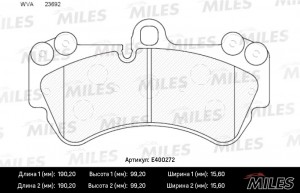 Колодки тормозные передние (без датчика) (Смесь Low-Metallic) (VW TOUAREG 03/POR E400272 MILES