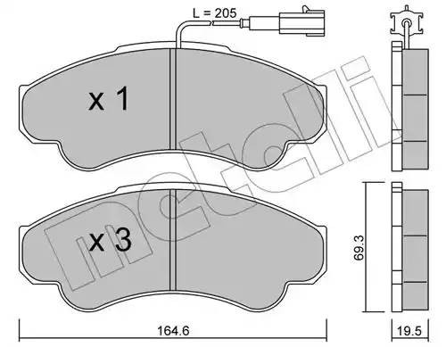 FIAT DUCATO/CITROEN JUMPER 02> 164.6x19.2x69.3/ с датчиком износа/ на длинную ба 2203260 METELLI