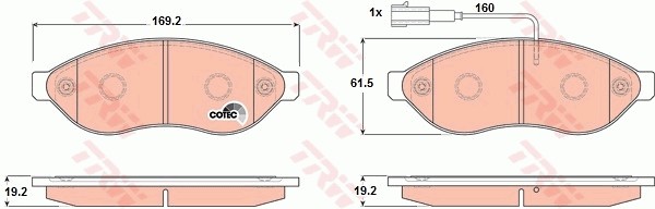Колодки передние FIAT DUCATO, CITROEN JUMPER, PEUGEOT BOXER (250) GDB1681 GDB1681 TRW