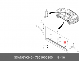 Клипса SSANGYONG Actyon (06-/10-),Kyron (05-),Actyon Sports (06-/12-) молдинга O 7951905800 SSANG YONG