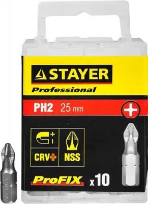 Набор бит 1/4" PH2 25мм 10 предмета в блистере STAYER 2620122510Z01 STAYER