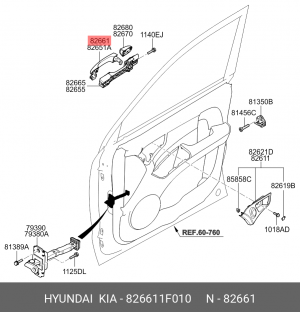 Ручка KIA Sportage (04-) двери передней правой наружная OE 826611F010 HYUNDAI KIA