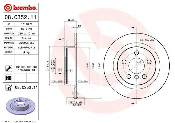 Диск тормозной 08.C352.11 08C35211 BREMBO