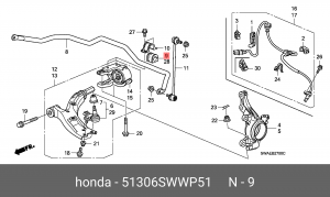 Втулка резиновая перед 51306SWWP51 51306-SWW-P51 HONDA