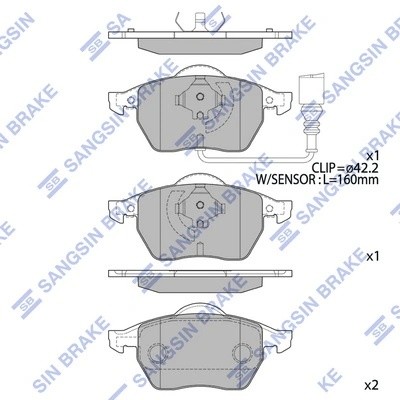 Колодки тормозные дисковые Audi A3 1.8i/1.9TDi Q 96-03,VW Golf IV 1.8T/2.3i 99-0 SP2097 SANGSIN