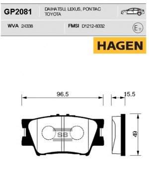 колодки дисковые задние! HAGEN\ Toyota RAV4 2.0/2.2D 06> GP2081 HAGEN