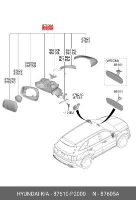 Зеркало левое 87610P2000 HYUNDAI KIA