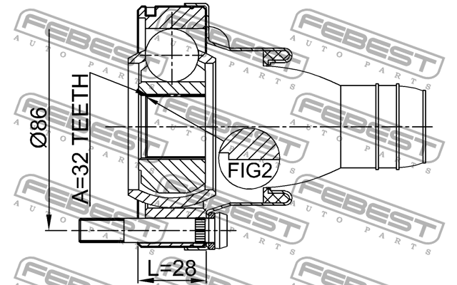 ШРУС карданного вала BMW E36/39/34/32/65/66/53 32x100 1911-X5SHA 1911-X5SHA FEBEST