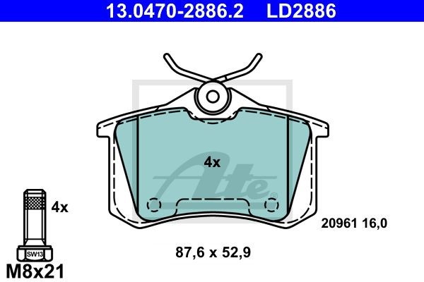 13.0470-2886.2 колодки дисковые задние! ceramic\ VW Golf/Passat/Polo, Audi A2-A8 13.0470-2886.2 ATE