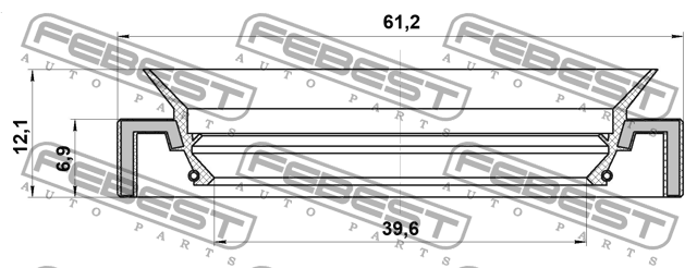 Сальник редуктора заднего моста 39.6x61.2x6.9x12.1 HYUNDAI SANTA FE 06 2006- 95G 95GDW-41610712C FEBEST