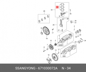Кольца поршневые SSANGYONG Actyon (11-),Kyron (11-),Rexton (11-) (D20/27) компле 671030072A SSANG YONG