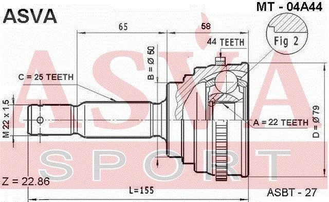 ШРУС НАРУЖНИЙ 22x50x25  (гарантия 6 месяцев) [12] MT04A44 MT-04A44 ASVA