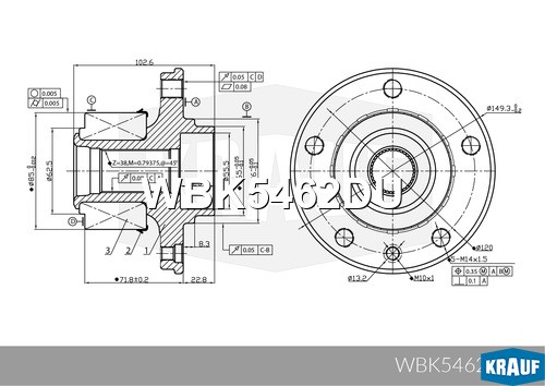 Ступица в сборе [Kit] VW Touareg I (7LA, 7L6, 7L7)/Transporter T5/Multivan T6 WB WBK5462DU KRAUF