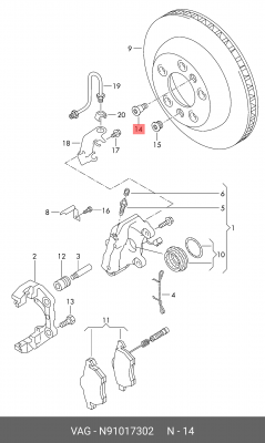 болт крепления диска! M10x19/13x1\ VW Transporter T5 03-15/Touareg 02-10 N 910 173 02 VAG