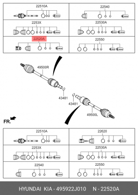 ШРУС внутренний KIA Mohave (08-) правый комплект OE 495922J010 HYUNDAI KIA