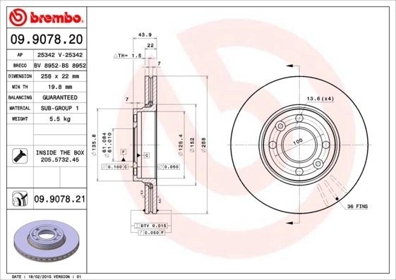 09.9078.20 диск тормозной передний!\ Renault Kangoo/Grand Kangoo 1.6/1.5DCi 08> 09.9078.20 BREMBO
