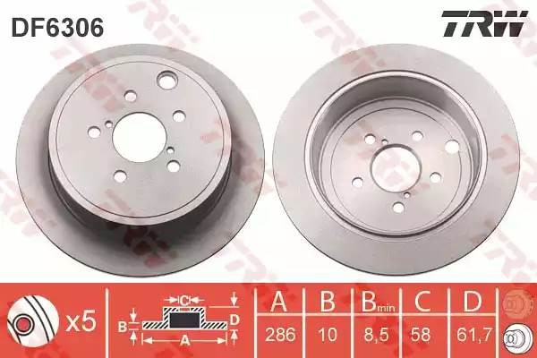 Диск тормозной задний SUBARU FORESTER (SH), LEGACY V, OUTBACK (BM, BR) DF6306 DF6306 TRW